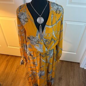 3/$20 Fashion Nova Yellow and Gray Long Sleeve Dress Boho Festival Date Night